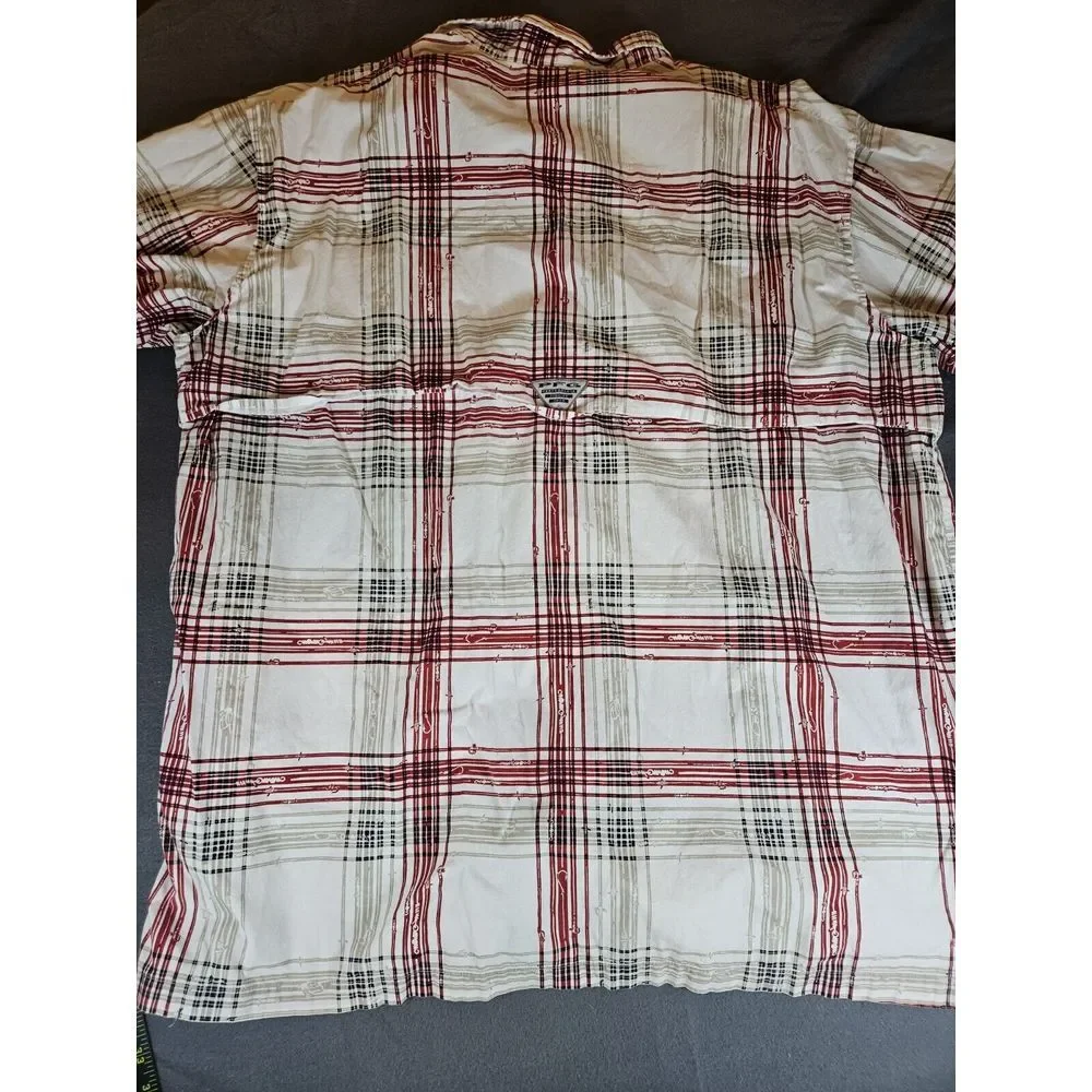Columbia PFG Vented Fishing Knot All Over Print‎ Red Button Down S/S Shirt XXL